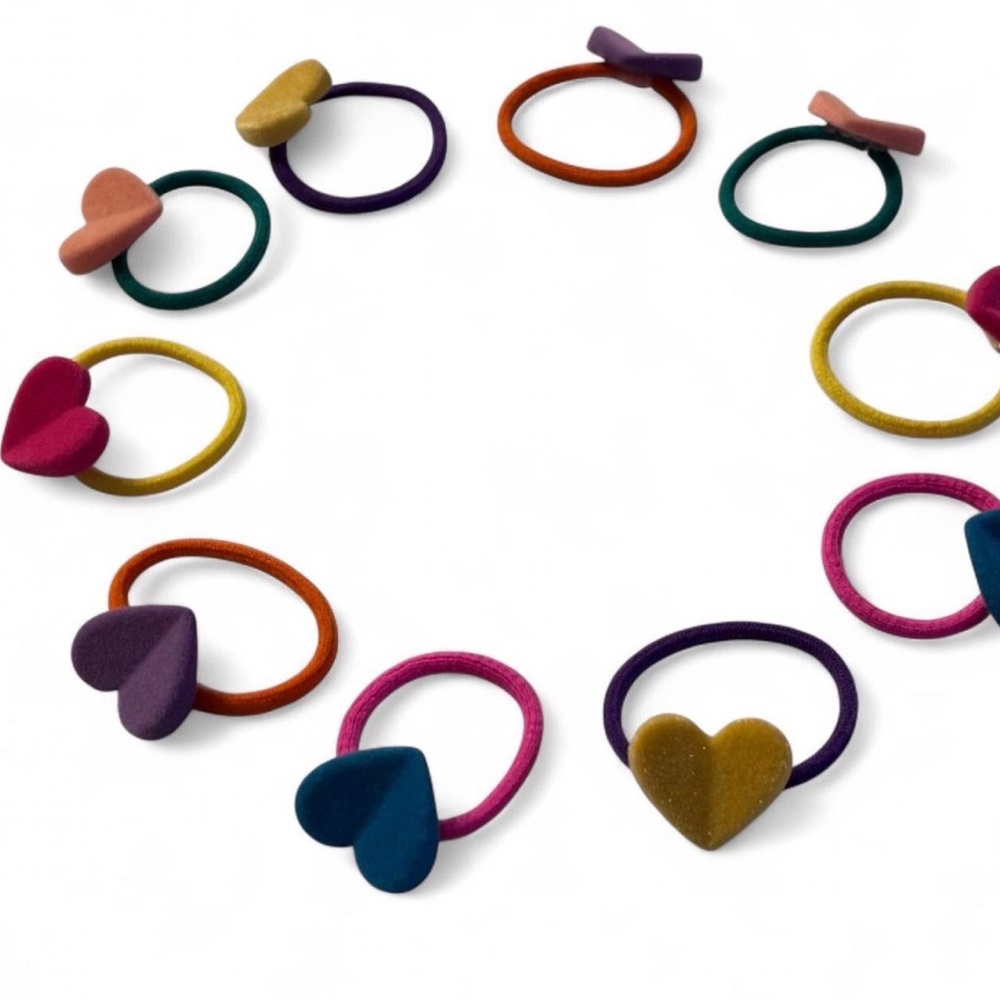 Colorful Heart Hair Tie Collection Set of 10 - Picture 3 of 6